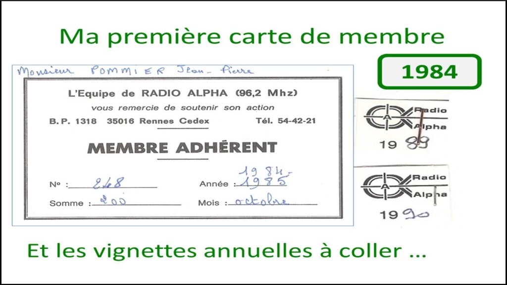 RCF Alpha Logo 2 Carte de membre 1984