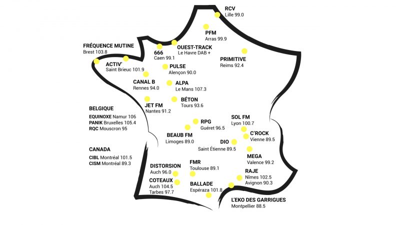 Carte de France des radios Ferarock